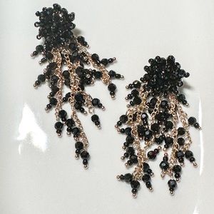 Black and Gold tone, Beaded Post-Back Earrings